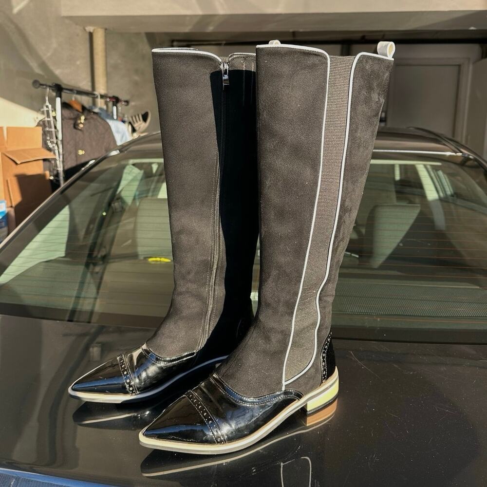 Lolita Paris Tall Patent Leather Suede Boots Size 39 US Women’s 8 Black - Picture 8 of 17